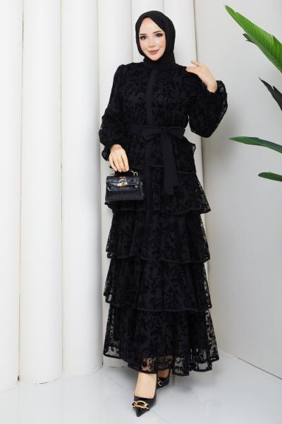 BURÇİN KATKAT TESETTÜR ELBİSE Siyah