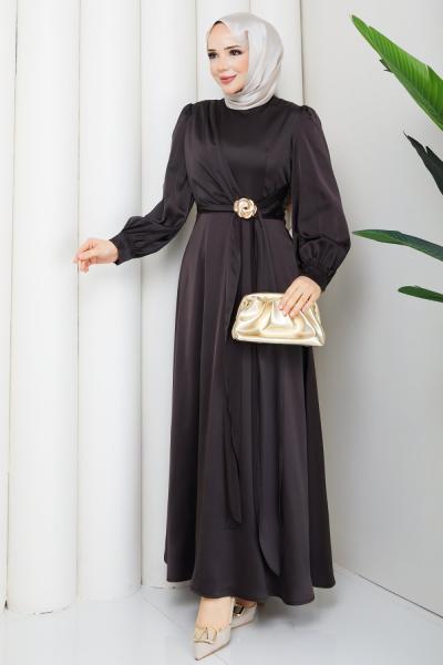 ALİYE TESETTÜR ELBİSE  Kahve