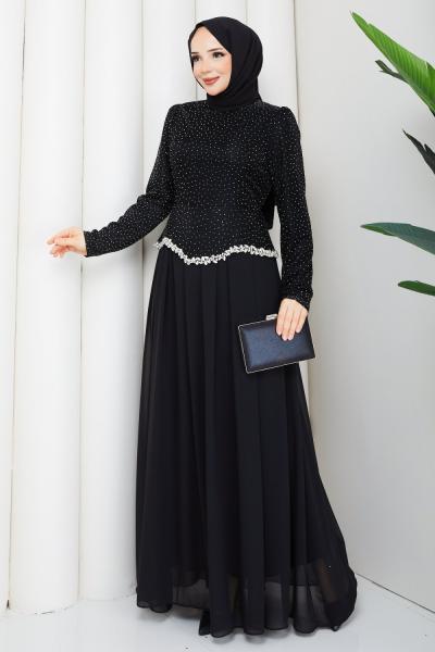 EVA TESETTÜR ABİYE ELBİSE Siyah