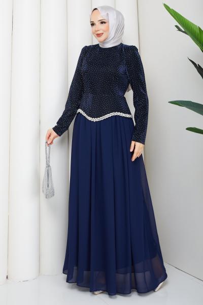 EVA TESETTÜR ABİYE ELBİSE Lacivert