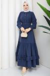 FİSUN MODAL KUMAŞ TESETTÜR ELBİSE Lacivert