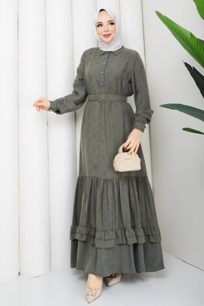 FİSUN MODAL KUMAŞ TESETTÜR ELBİSE Yeşil