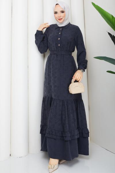 FİSUN MODAL KUMAŞ TESETTÜR ELBİSE Füme