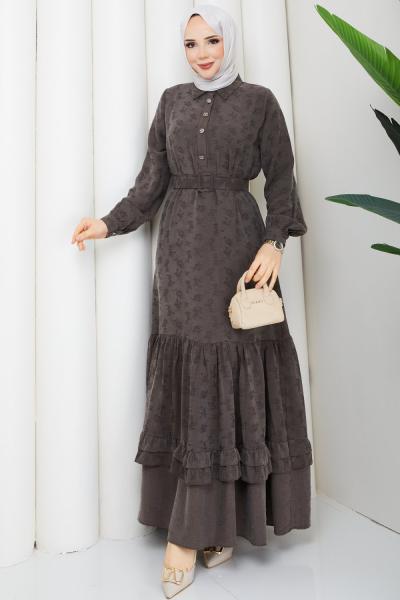 FİSUN MODAL KUMAŞ TESETTÜR ELBİSE Kahve