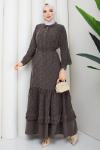 FİSUN MODAL KUMAŞ TESETTÜR ELBİSE Kahve