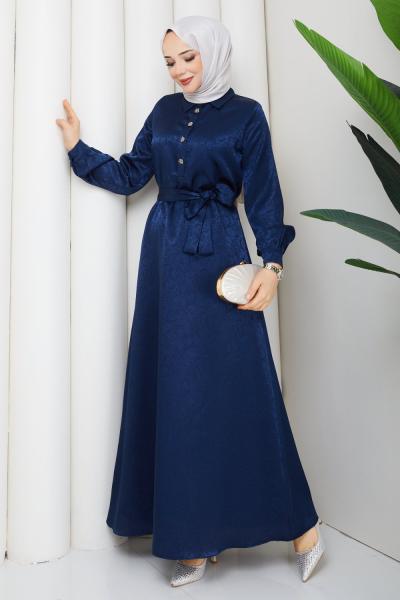 BELKIS TESETTÜR ELBİSE Lacivert