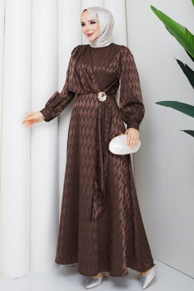 TOKALI TESETTÜR ELBİSE Kahve