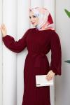 PİLİSELİ ŞİFON TESETTÜR ELBİSE Bordo
