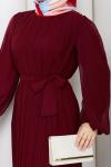 PİLİSELİ ŞİFON TESETTÜR ELBİSE Bordo