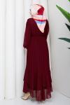 PİLİSELİ ŞİFON TESETTÜR ELBİSE Bordo