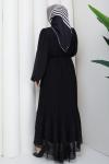 PİLİSELİ ŞİFON TESETTÜR ELBİSE Siyah