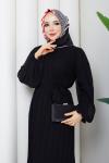 PİLİSELİ ŞİFON TESETTÜR ELBİSE Siyah