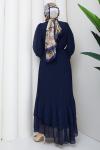 PİLİSELİ ŞİFON TESETTÜR ELBİSE Lacivert