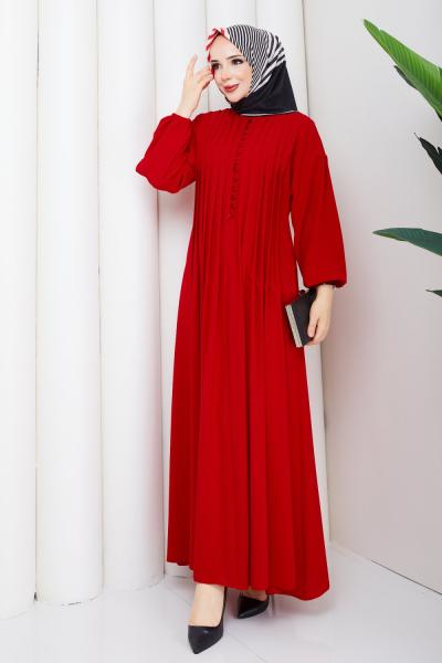 KREP TESETTÜR ELBİSE Kırmızı