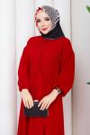 KREP TESETTÜR ELBİSE Kırmızı