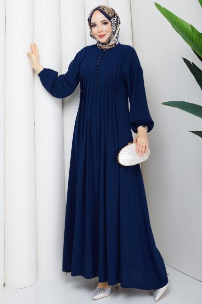 KREP TESETTÜR ELBİSE Lacivert