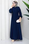 KREP TESETTÜR ELBİSE Lacivert