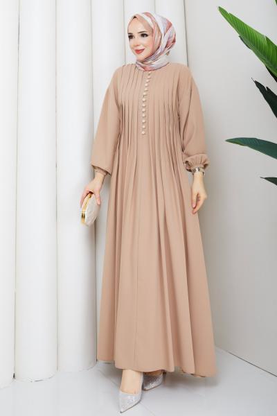 KREP TESETTÜR ELBİSE Krem