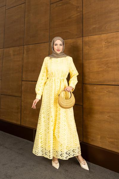 HATUN TESETTÜR ELBİSE SarıDetay