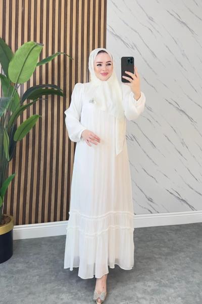 BEHİCE TESETTÜR ELBİSE Ekru