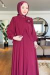 YASEMİN TESETTÜR ABİYE ELBİSE  Bordo