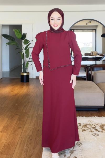 DİLEK TESETTÜR ABİYE ELBİSE Bordo