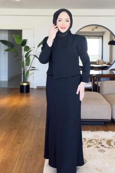DİLEK TESETTÜR ABİYE ELBİSE Siyah