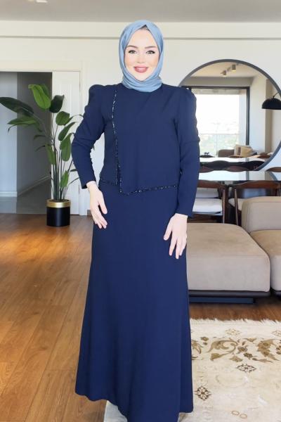 DİLEK TESETTÜR ABİYE ELBİSE Lacivert