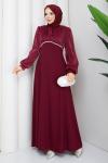 YENİ NEVİN TESETTÜR ABİYE ELBİSE Bordo