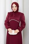 YENİ NEVİN TESETTÜR ABİYE ELBİSE Bordo