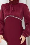 YENİ NEVİN TESETTÜR ABİYE ELBİSE Bordo