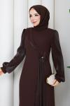 FİRÜZE ABİYE TESETTÜR ELBİSE Kahve