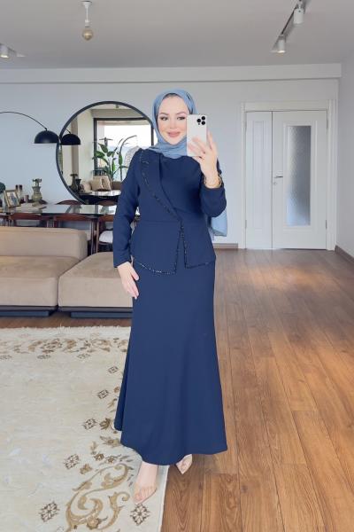 SALİHA ABİYE ELBİSE Lacivert