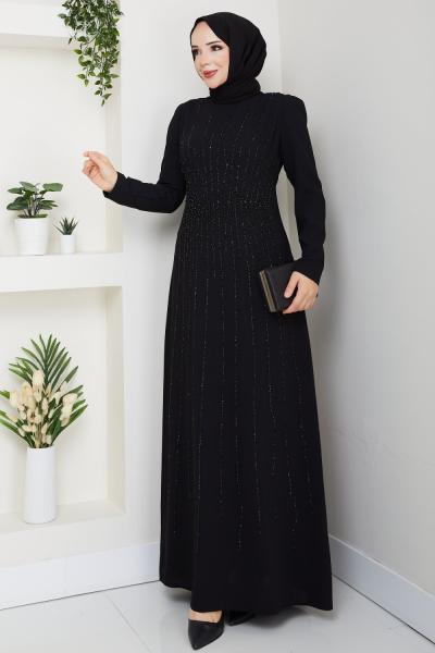 BADE TESETTÜR ABİYE ELBİSE  Siyah