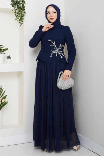 BALIM TESETTÜR ABİYE ELBİSE  Lacivert