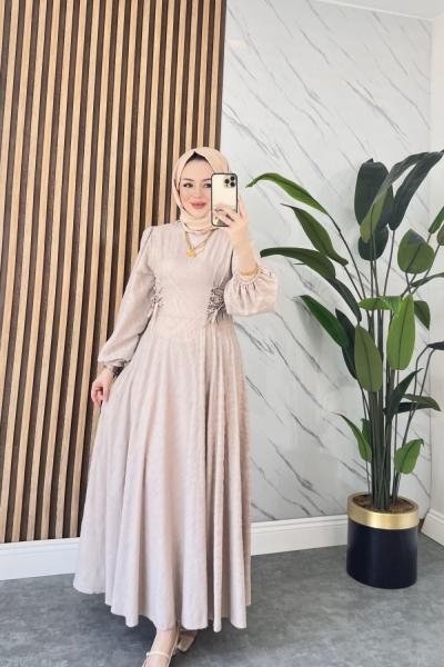 SELVİ TESETTÜR ELBİSE Krem