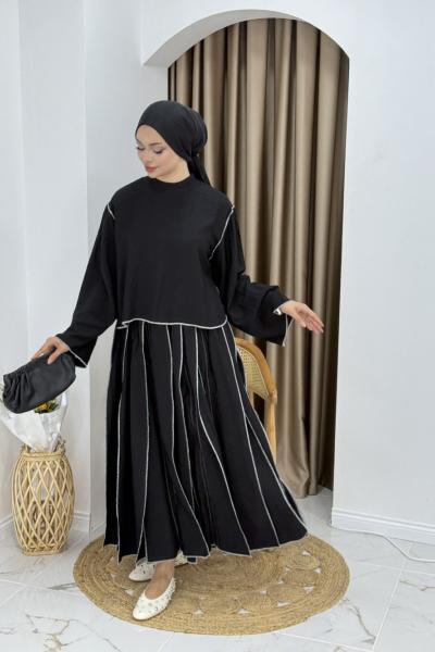 BURCU TESETTÜR ETEKLİ TAKIM Siyah