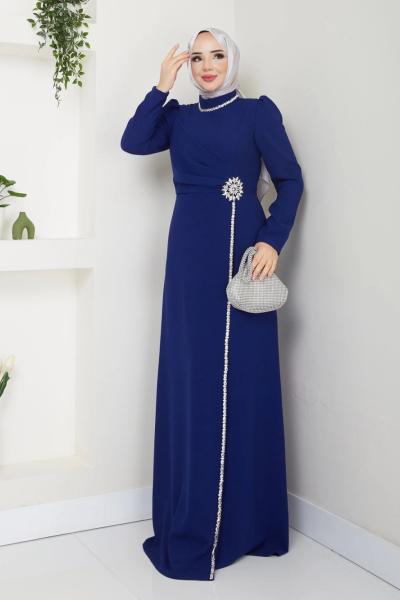 ÇİÇEK ABİYE ELBİSE TESETTÜR Lacivert