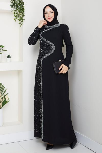 DİCLE TESETTÜR ABİYE ELBİSE Siyah