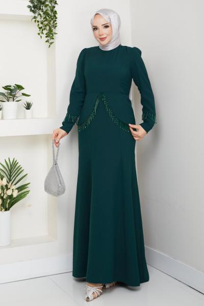 EZGİ TESETTÜR ABİYE ELBİSE  Zümrüt