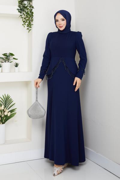 EZGİ TESETTÜR ABİYE ELBİSE  Lacivert