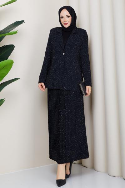 FATMA TESETTÜR ETEKLİ TAKIM  Siyah