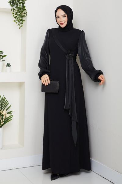 FİRÜZE ABİYE TESETTÜR ELBİSE Siyah