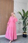 GÜLŞEN DÜĞMELİ KETEN TESETTÜR ELBİSE TozPembe