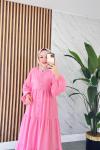 GÜLŞEN DÜĞMELİ KETEN TESETTÜR ELBİSE TozPembe