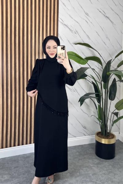 HANDAN BONCUKLU TESETTÜR ELBİSE Siyah