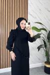 HANDAN MODEL BONCUKLU KADIN TESETTÜR UZUN ELBİSE Siyah