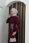HÜRREM TESETTÜR ABİYE ELBİSE  Bordo