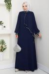 İPEK TESETTÜR ABİYE ELBİSE  Lacivert