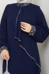 İPEK TESETTÜR ABİYE ELBİSE  Lacivert
